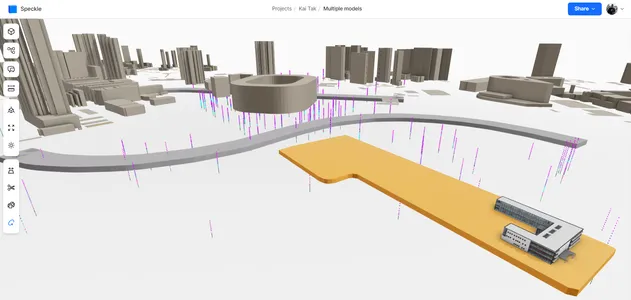 Screenshot of GI data in Speckle with 3D buildings